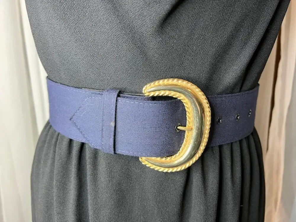 belt wide navy cloth covered 1980s